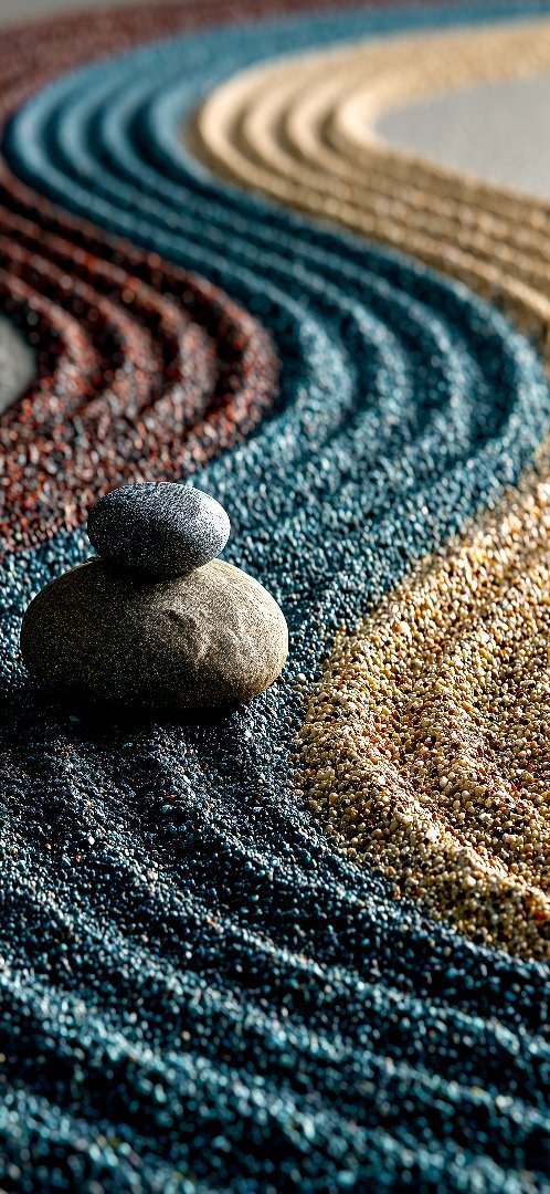 Zen garden coloured sand stacked stones wallpaper