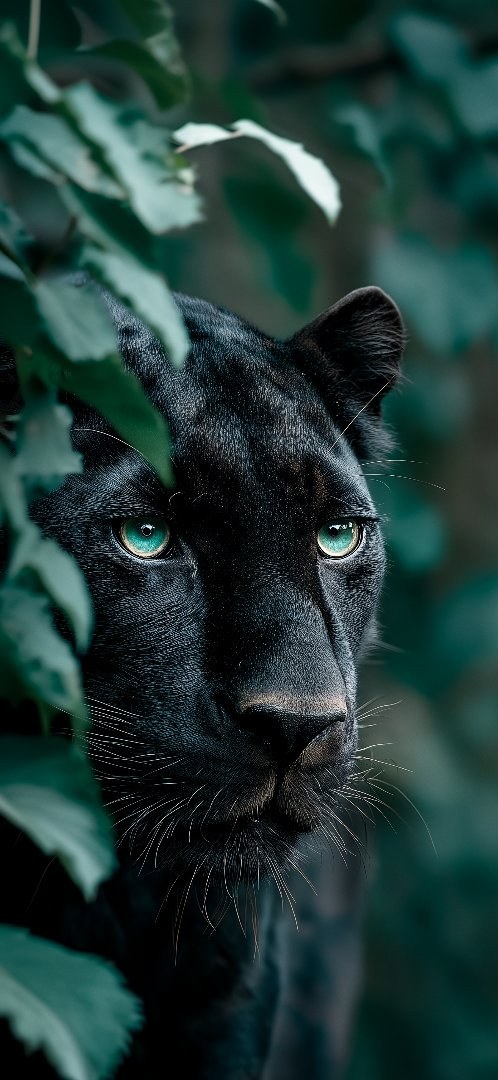 Black panther teal eyes jungle wallpaper