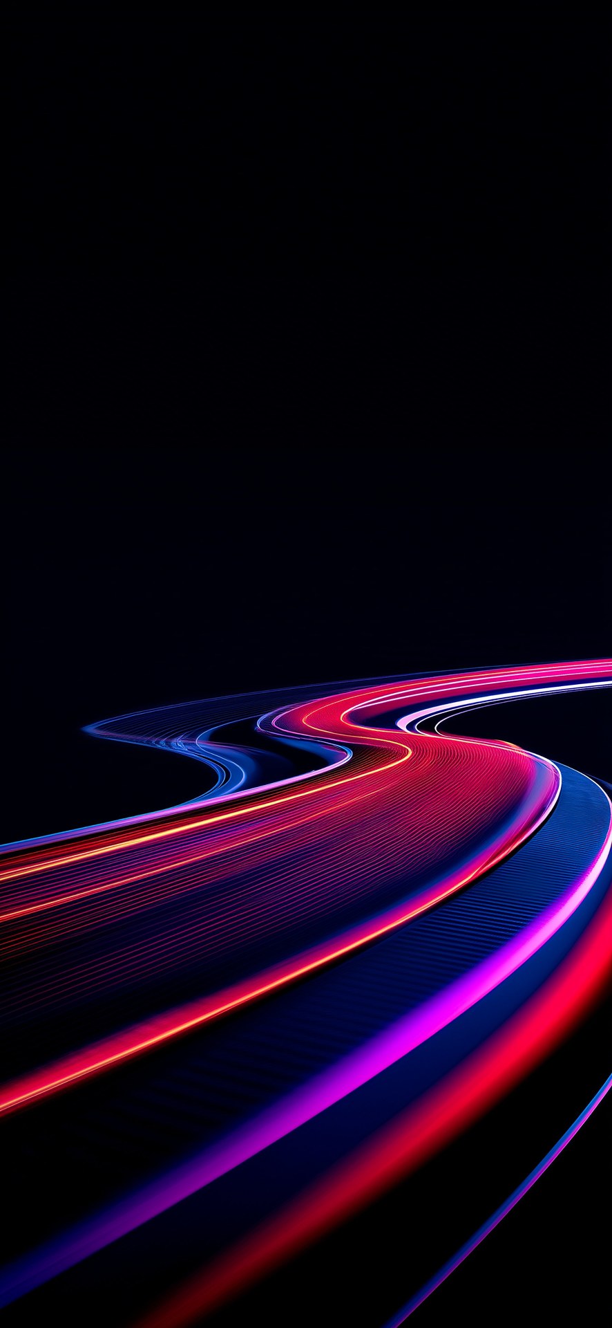 Neon light trail winding road wallpaper